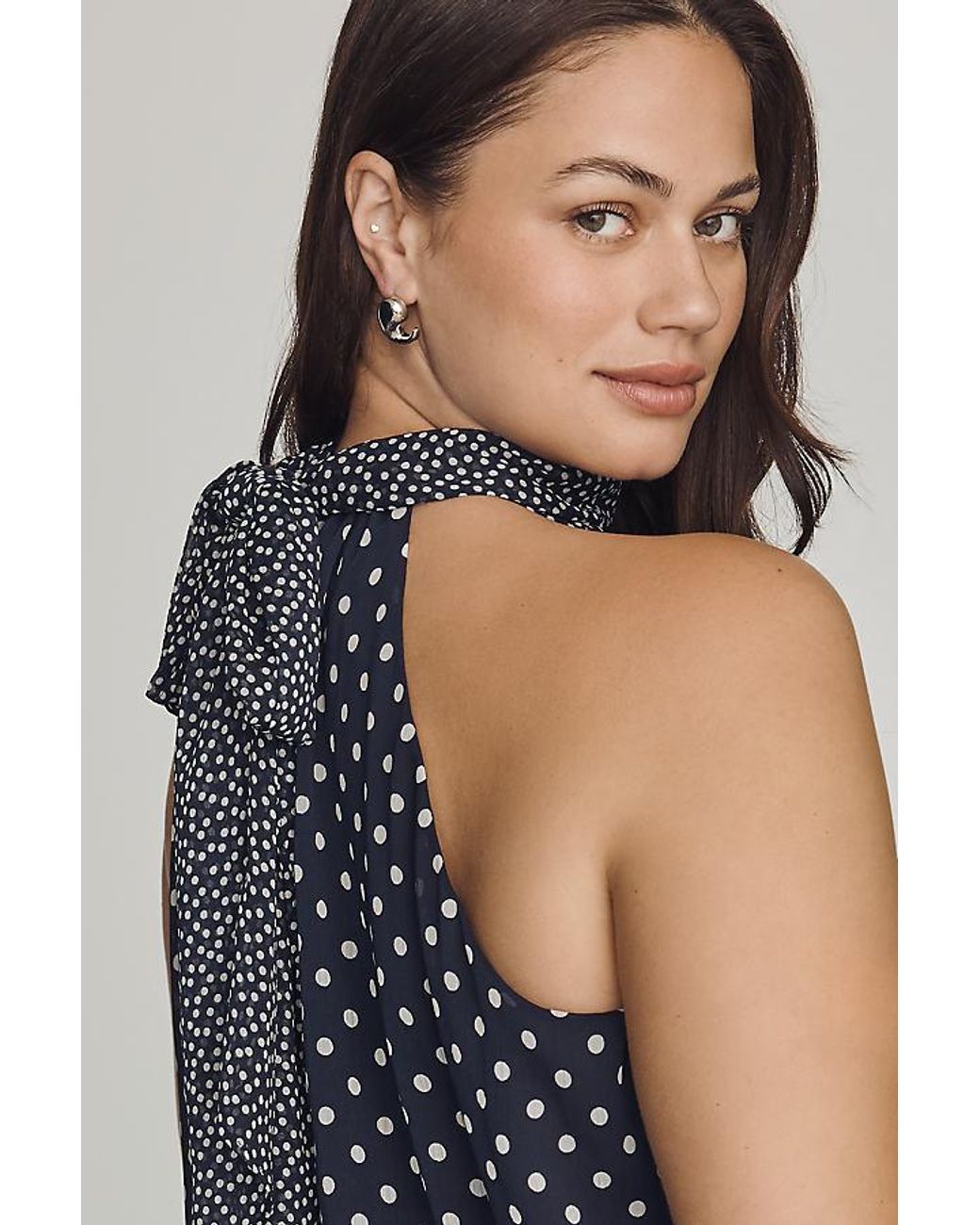 Maeve Blue Mock-Neck Bubble Top