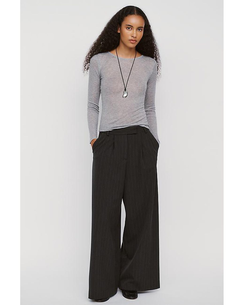 By Anthropologie Gray Bruna Cashmere Blend Ribbed Top