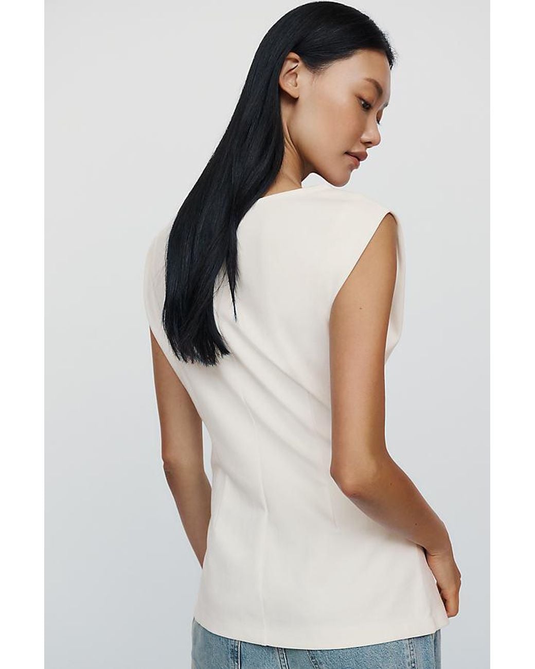 Maeve White Asymmetrical Buttondown Top