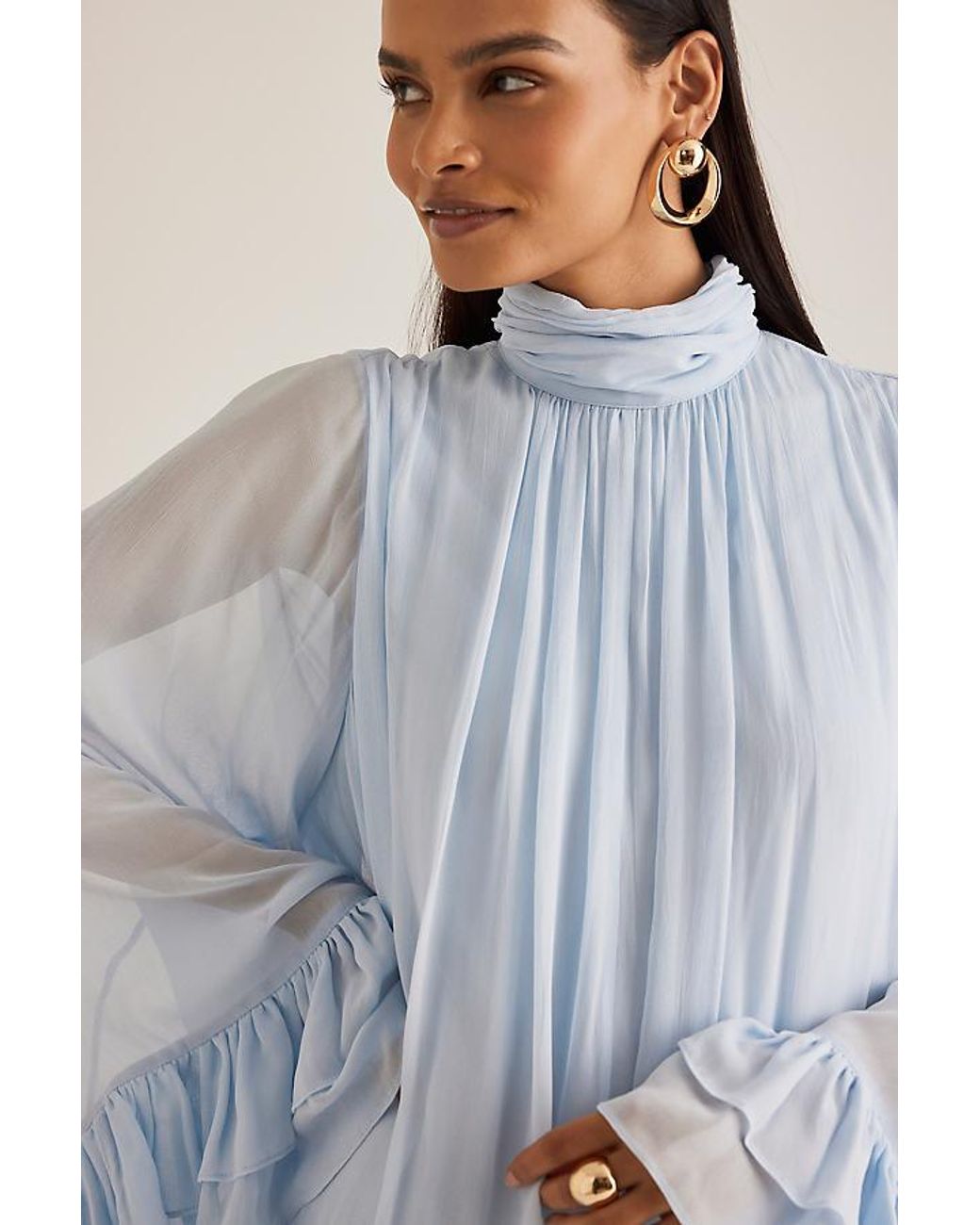 ruffled satin mini dress anthropologie By Anthropologie Tiered Ruffle Silk Mini Dress