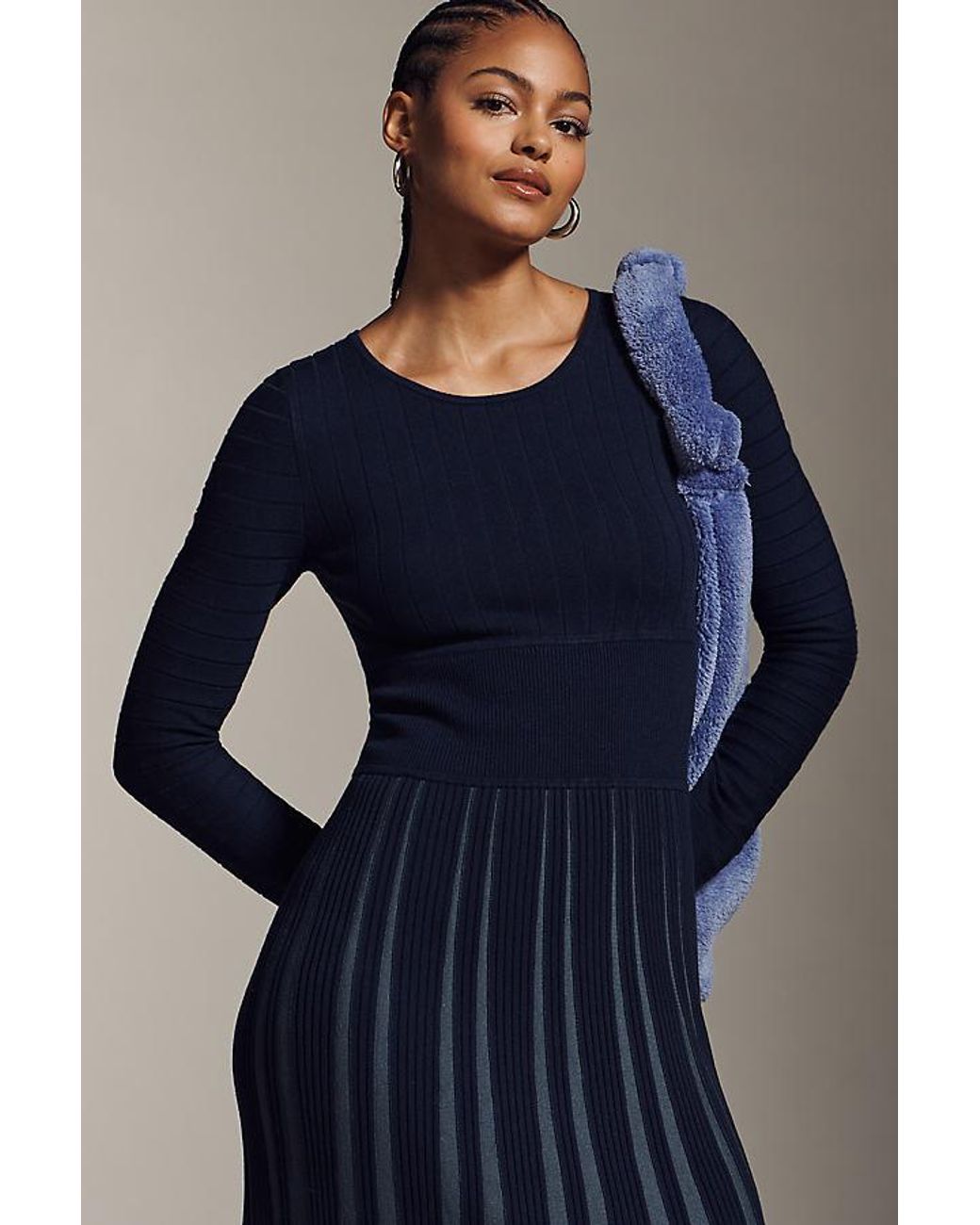 Mare Mare Blue Long-Sleeve Slim Knit Maxi Dress