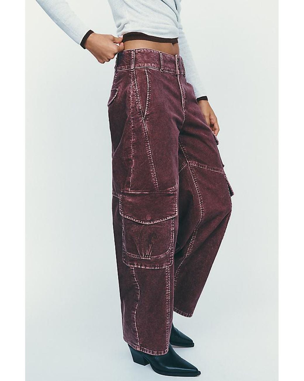 Pilcro Purple Aero Corduroy Wide-Leg Cargo Pants By