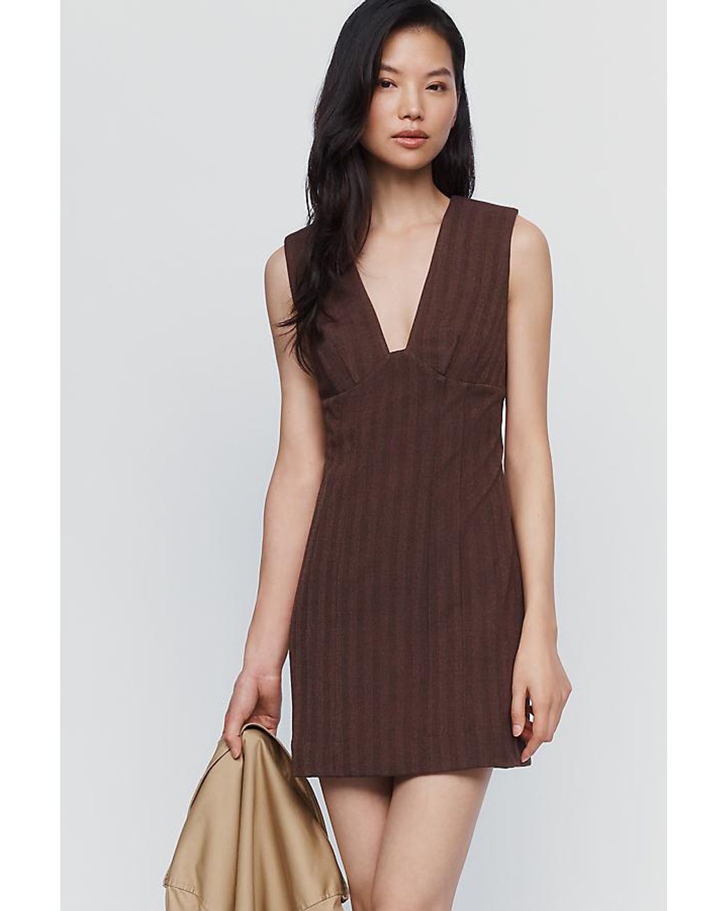 Maeve Brown Plunge Mini Dress