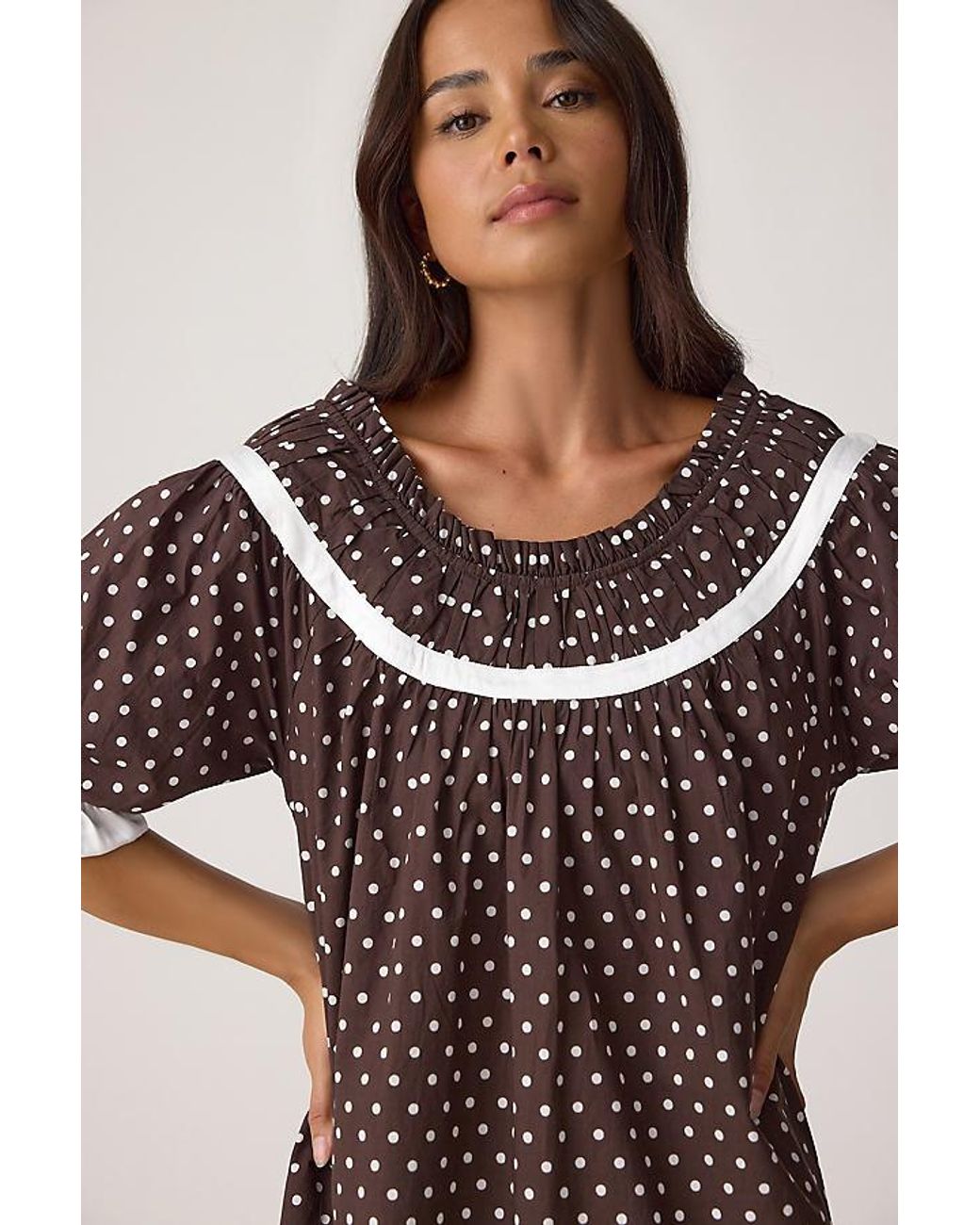 It's 9pm Brown Paloma Polka Dot Babydoll Mini Dress