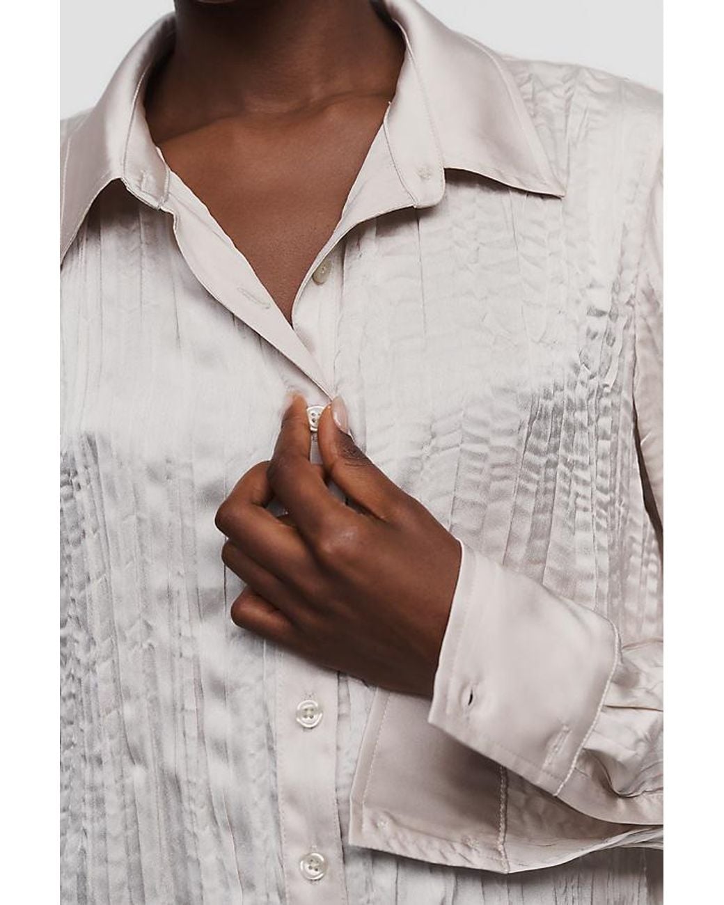 By Anthropologie Gray Long-Sleeve Ruffled Silken Blouse