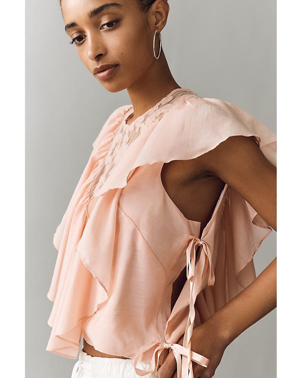 By Anthropologie Brown Sheer Ruffle Top