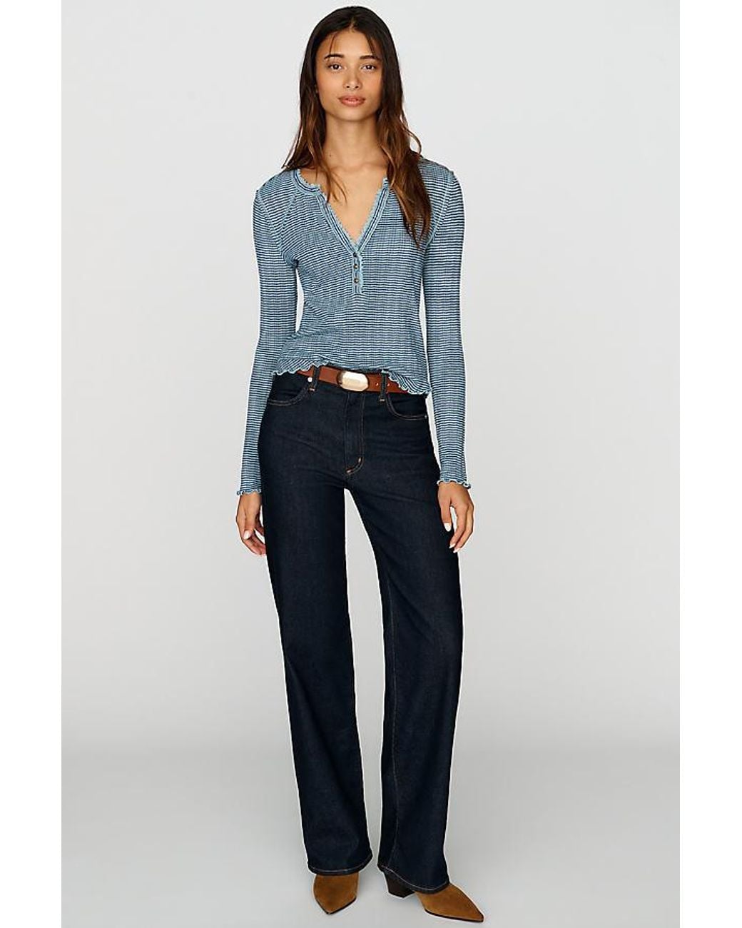 Pilcro Gray Long-Sleeve Ruffled Lace-Trim Top