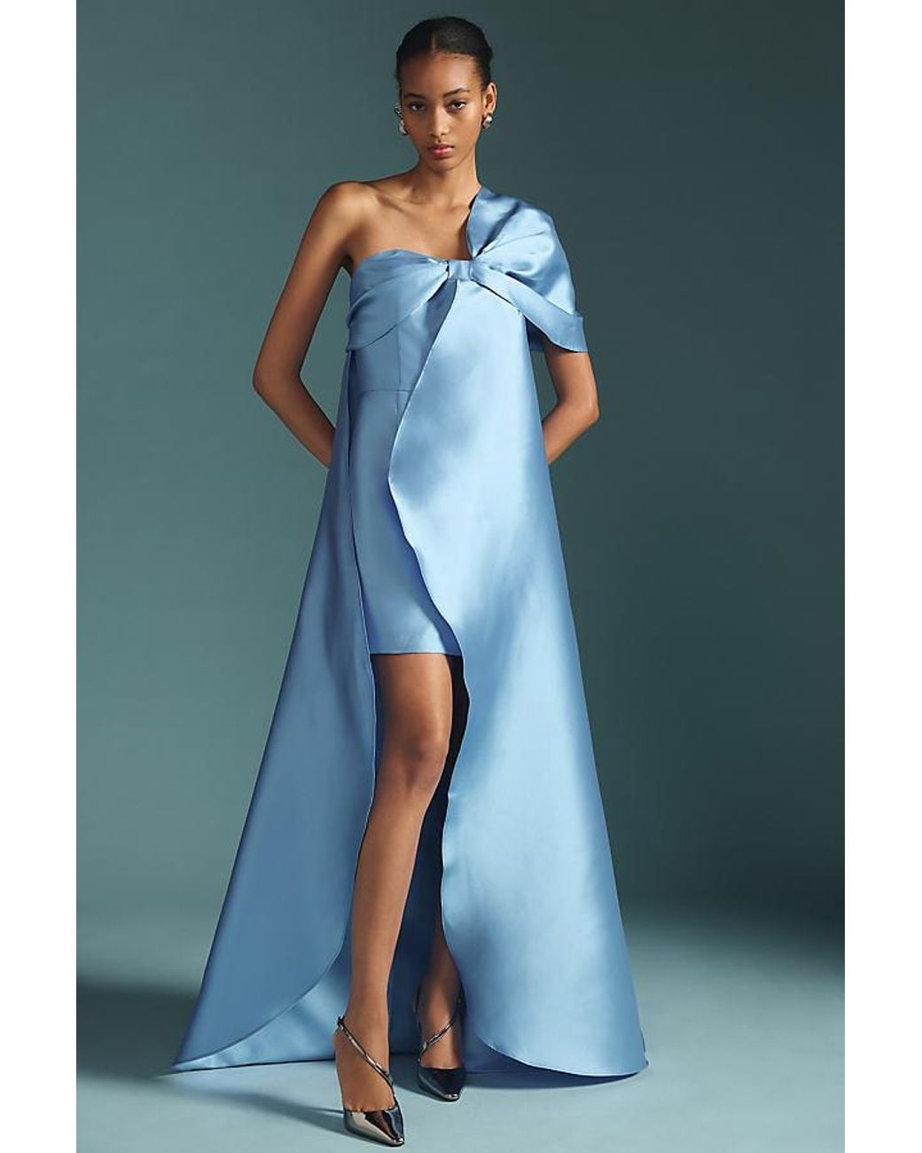 Hutch One-shoulder Bow Train Mini Dress in Blue | Lyst UK