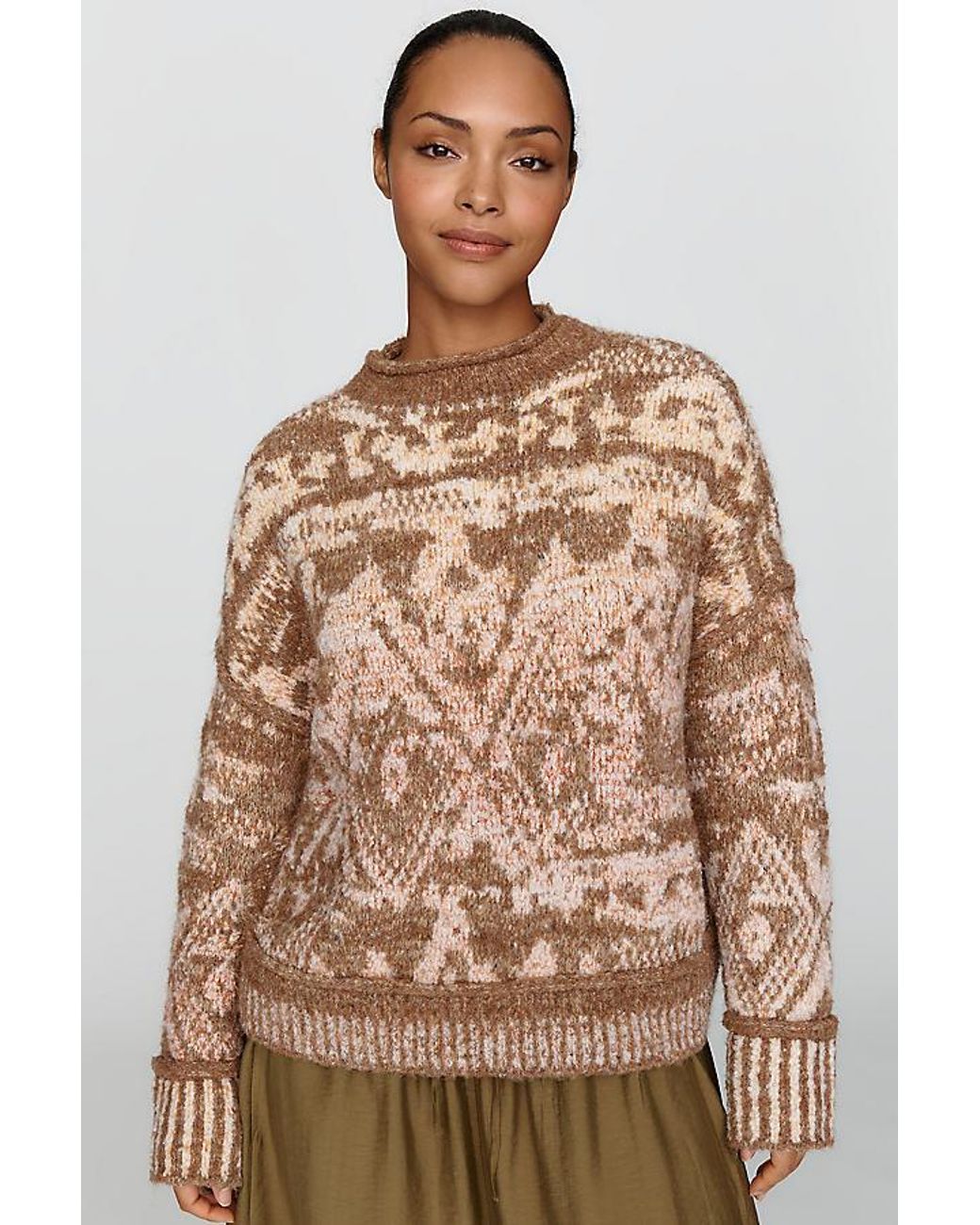 Pilcro Gray Relaxed Roll-Neck Jumper