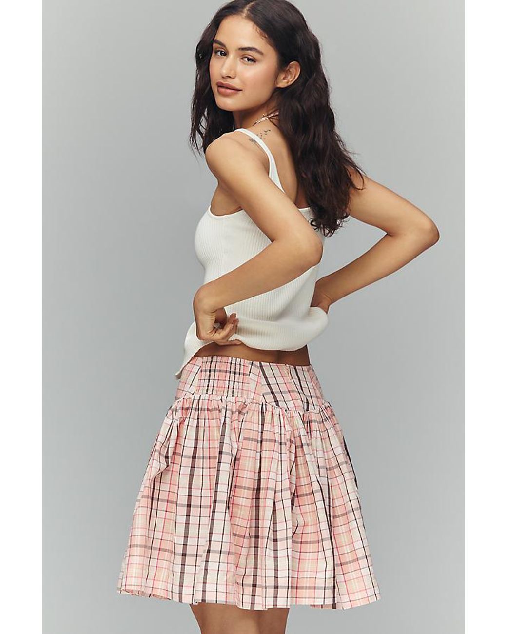 Maeve Natural Basque-Waist Flirty Mini Skirt
