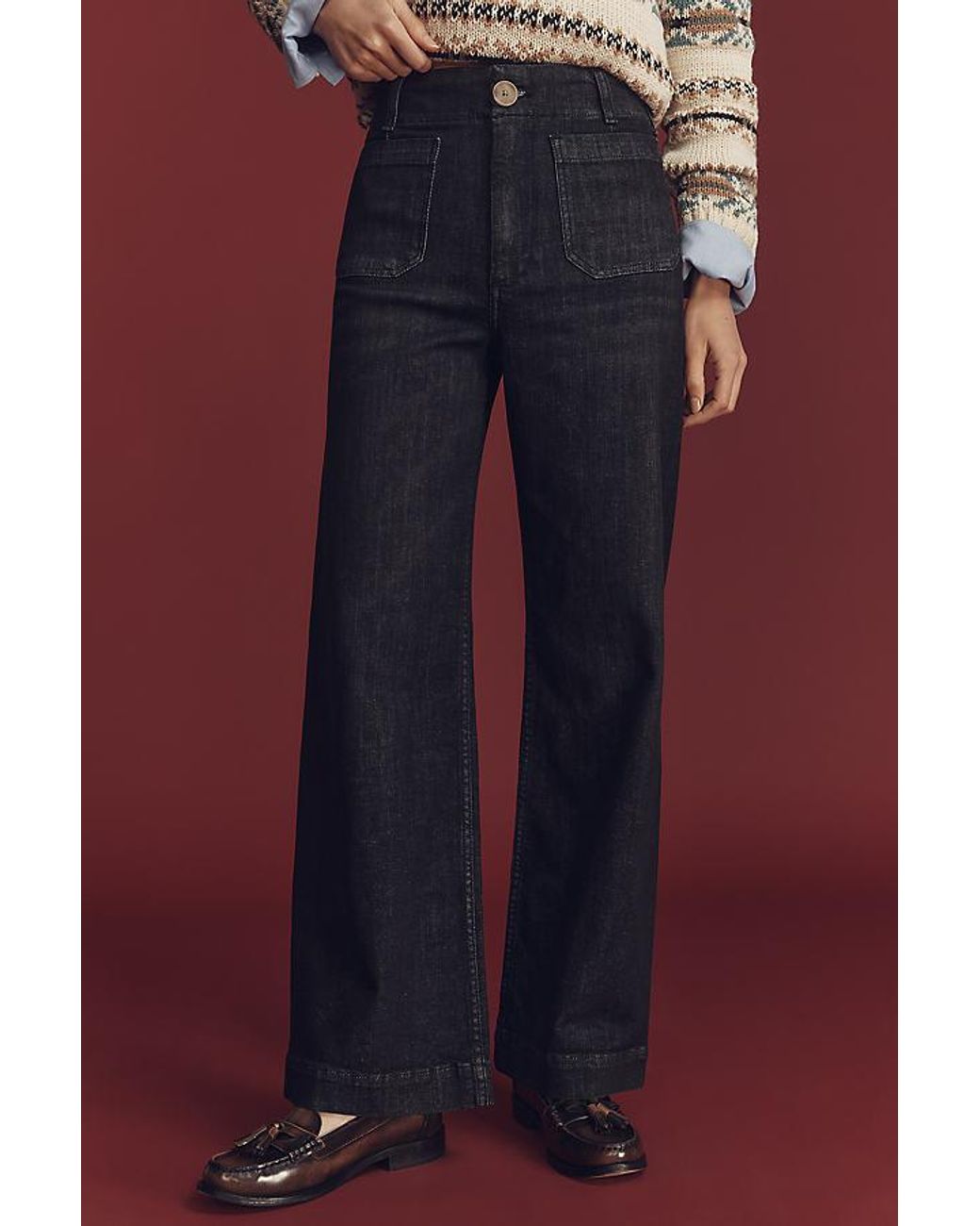 Maeve Red The Colette Full-Length High-Rise Wide-Leg Jeans By