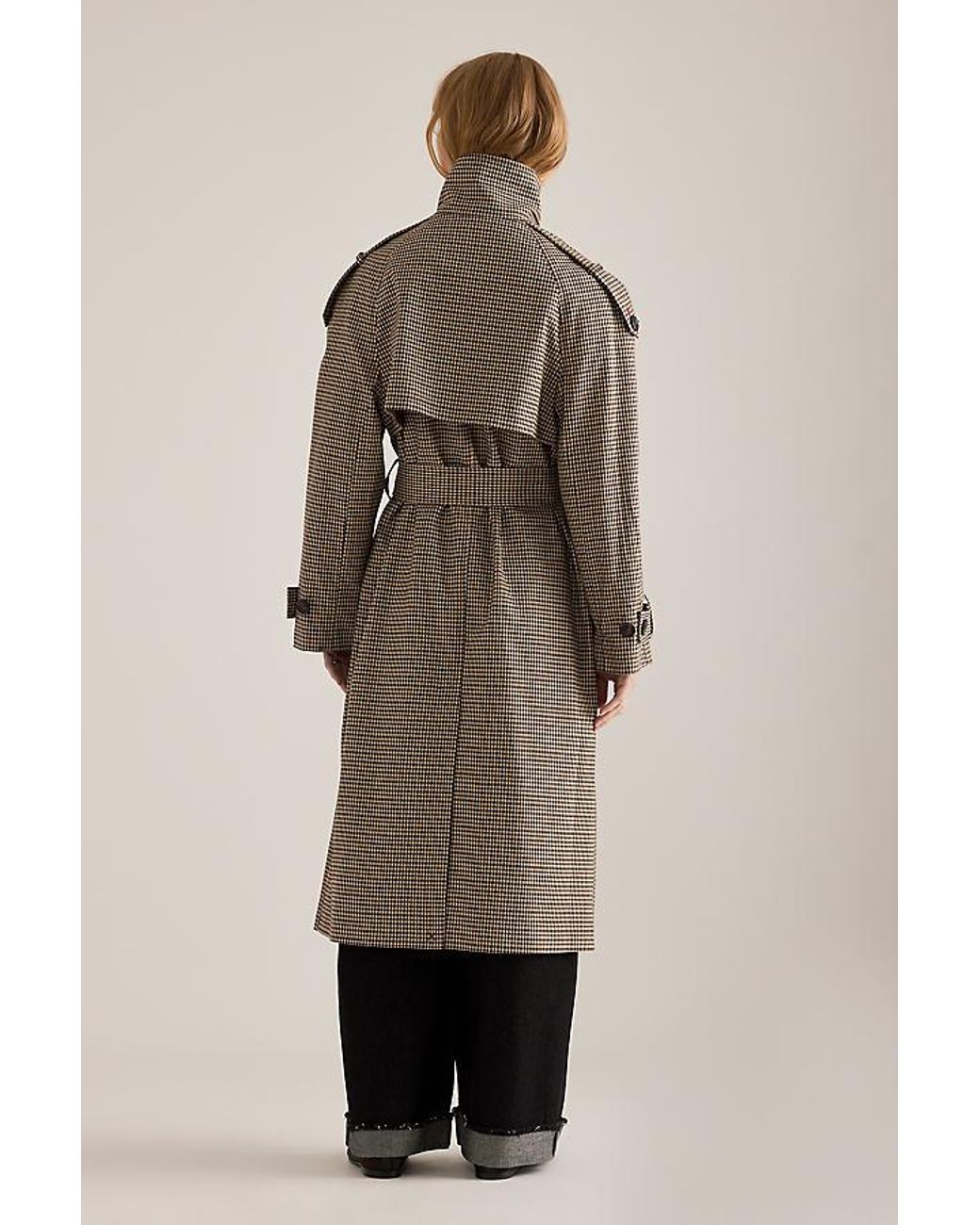 By Anthropologie Natural Lottie Check Maxi Trench Coat