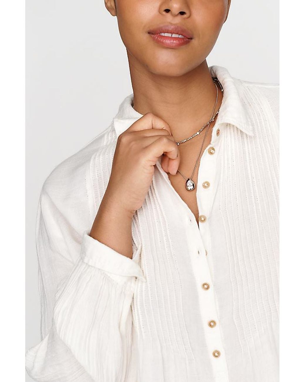 Pilcro White Wool-Blend Pleated Henley Blouse