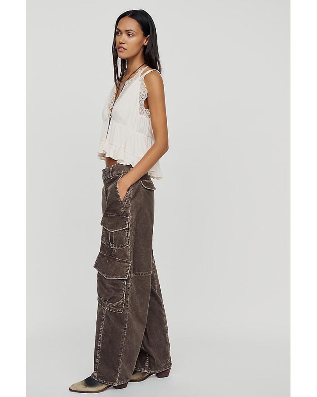 Pilcro Brown Aero Corduroy Wide-Leg Cargo Pants By