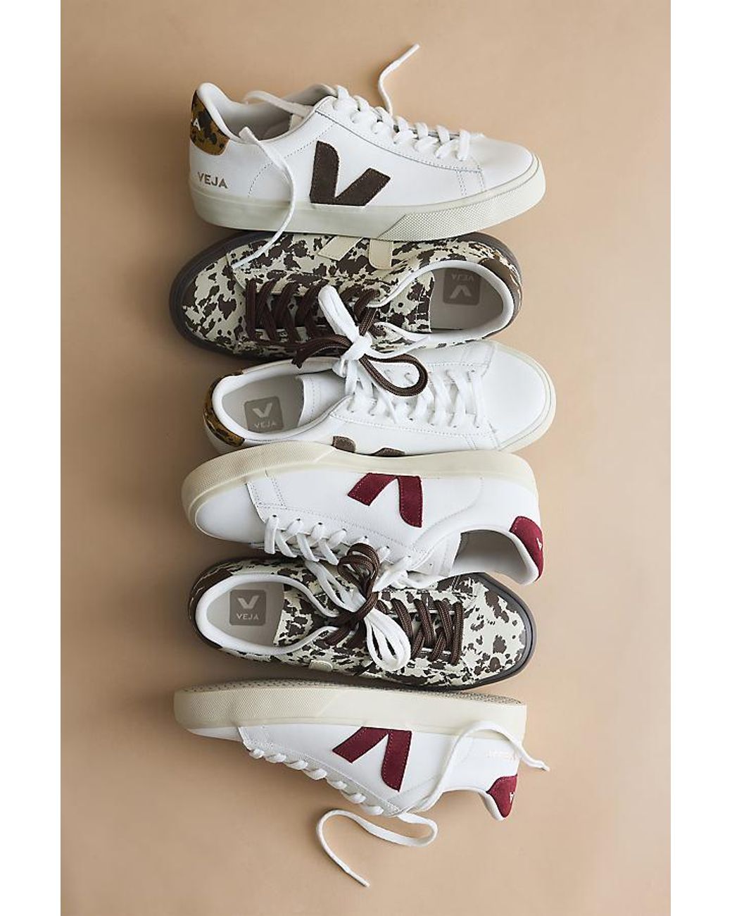 Veja Gray Campo Leather Cow Print Trainers