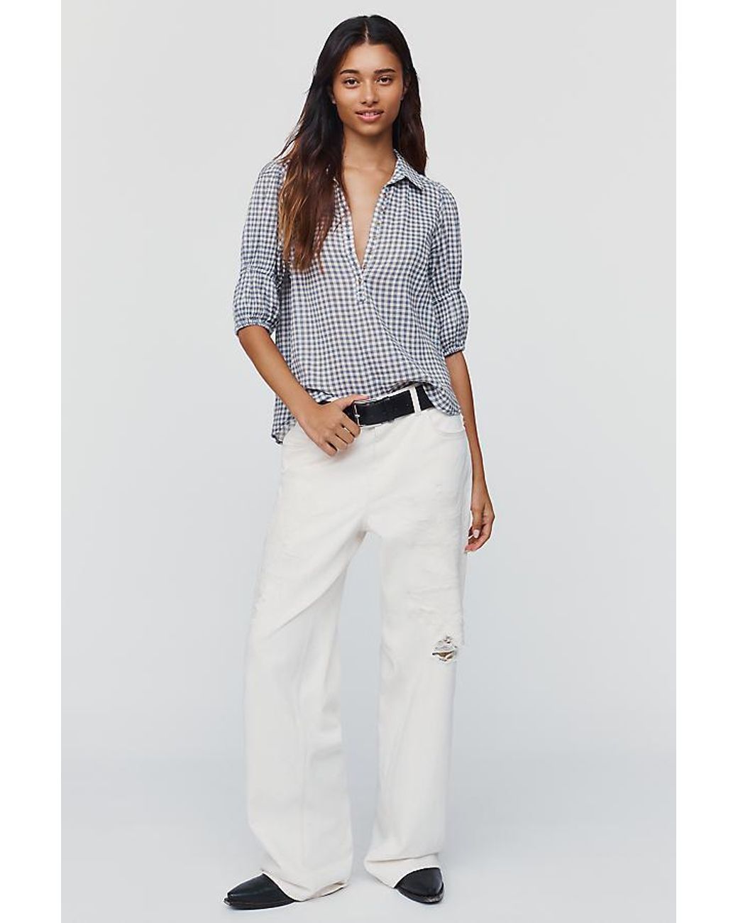 Pilcro Brown The Tallulah Puff-Sleeve Buttondown Top By