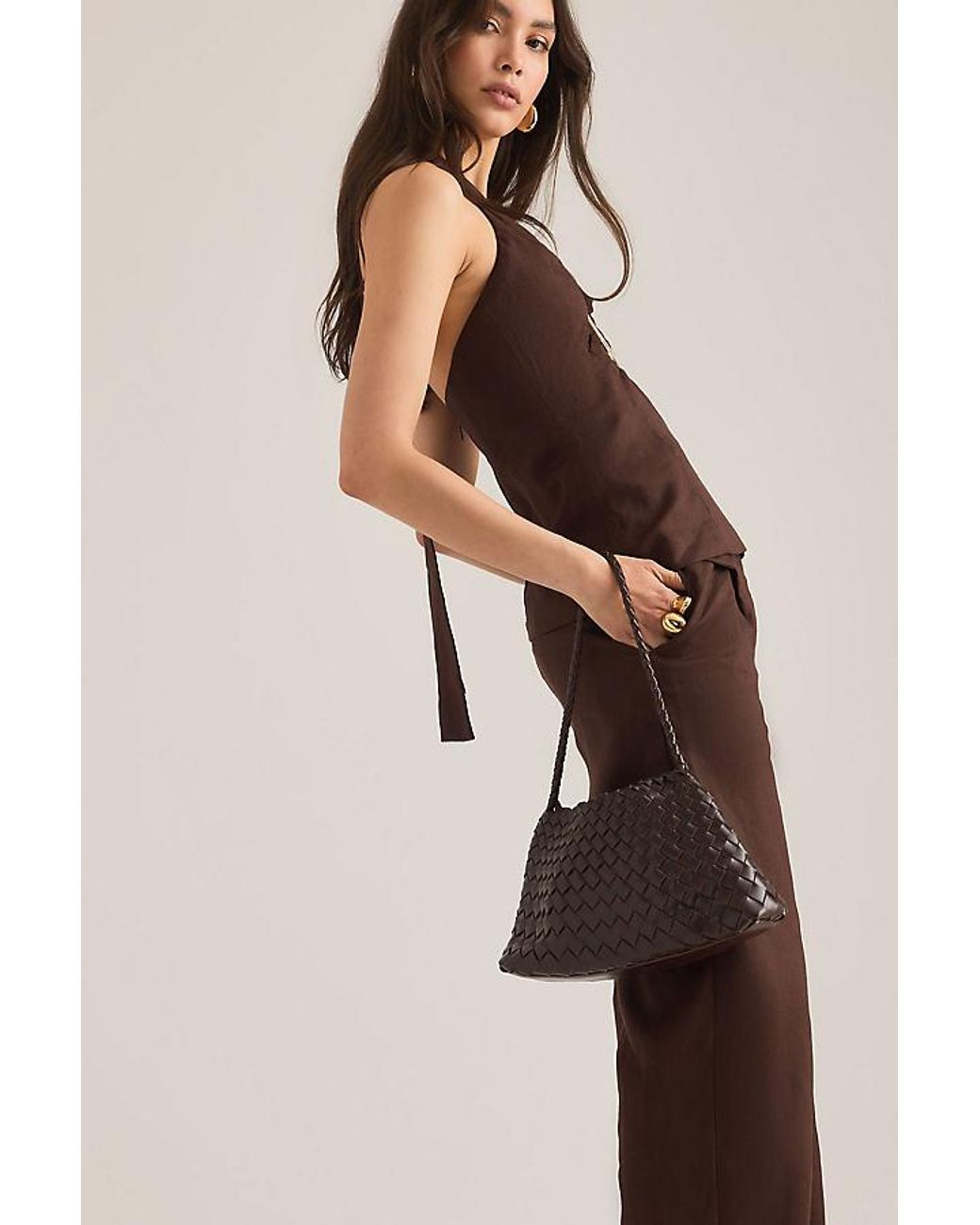 Bardot Brown Cavarly Linen Halter Top