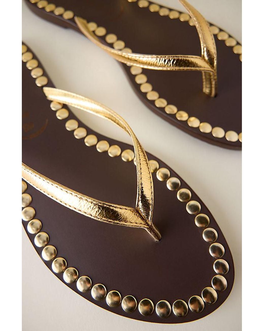 Vicenza Natural Studded Leather Flip Flops