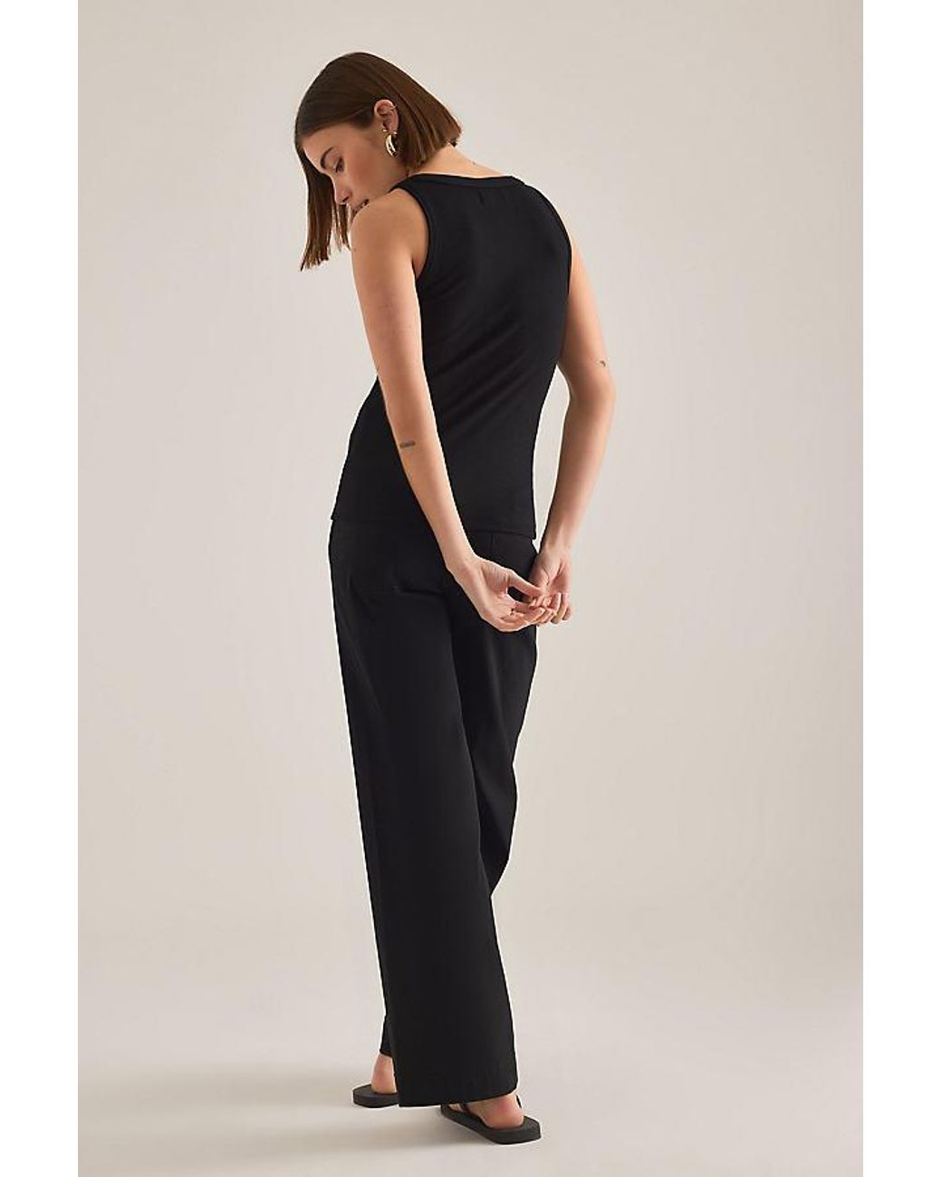 By Anthropologie Black Ribbed Scoop Tank Top