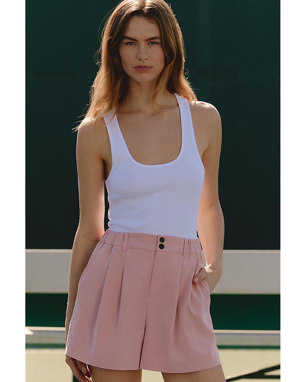 Varley Pink Tansy Woven Shorts