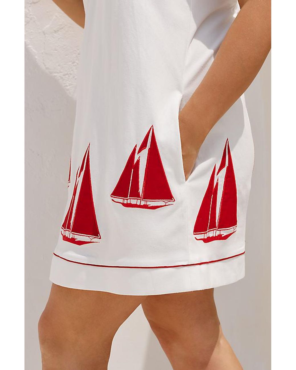 Celandine White Embroidered Sailboat Halter Mini Dress