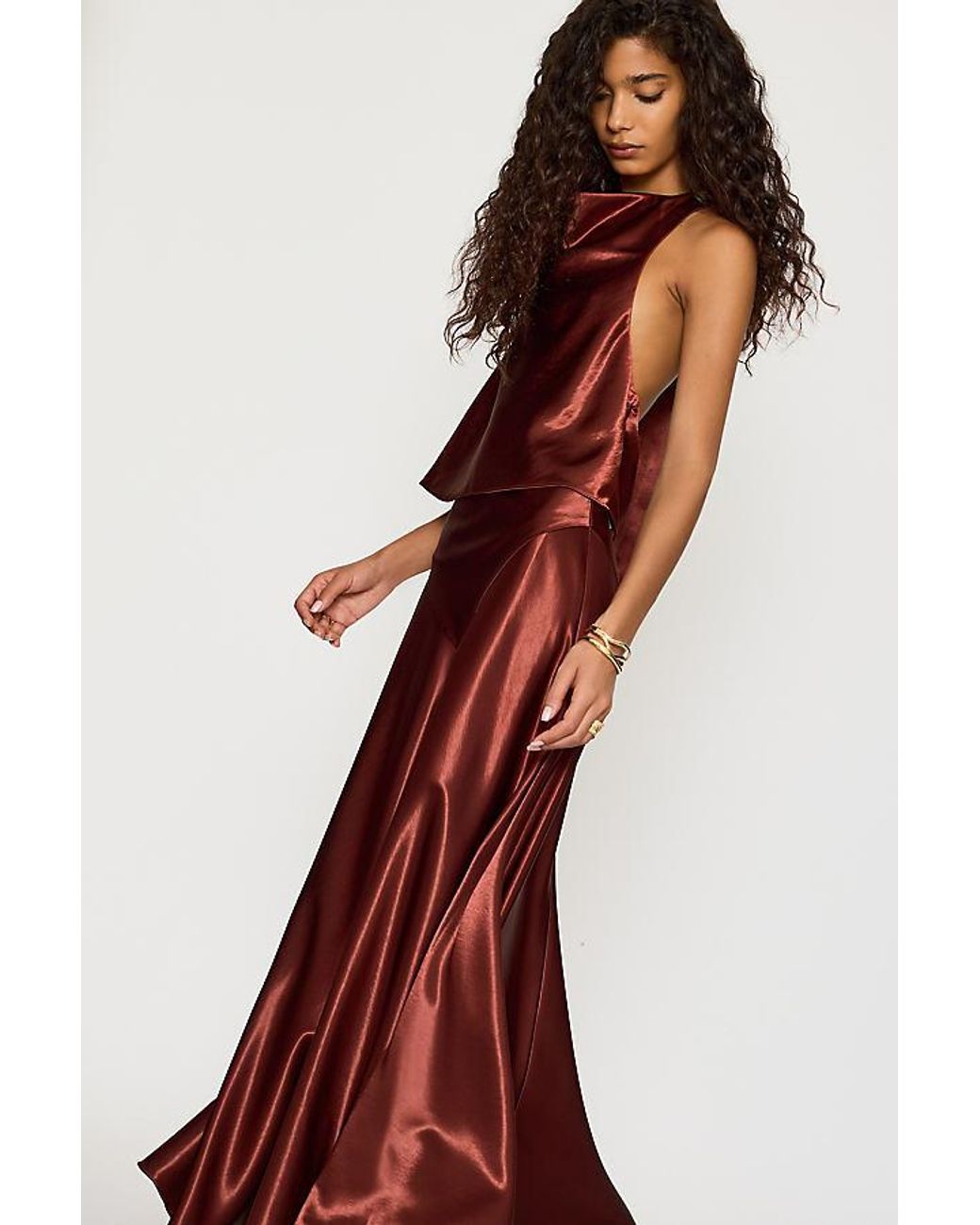 Bardot Red Toni Full Satin Maxi Skirt