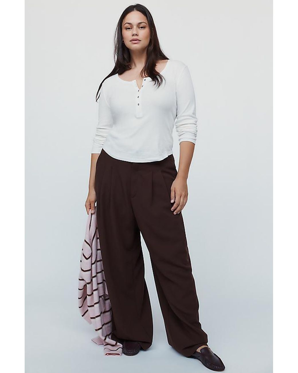 Pilcro White Ribbed Long-Sleeve Henley Top