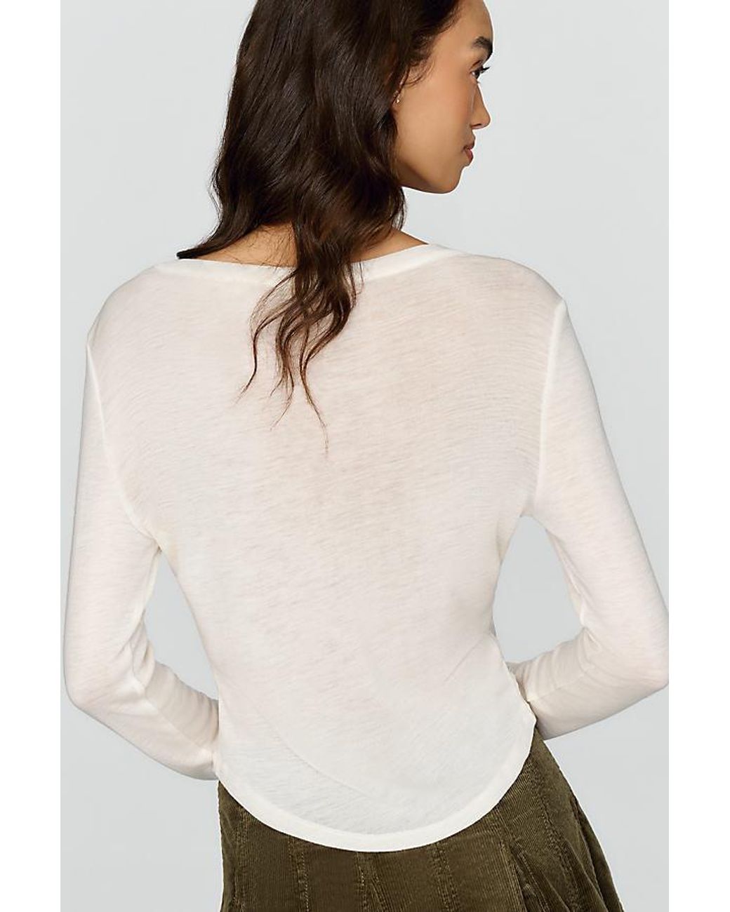Pilcro White Andie 100% Wool Tissue Weight Henley Top