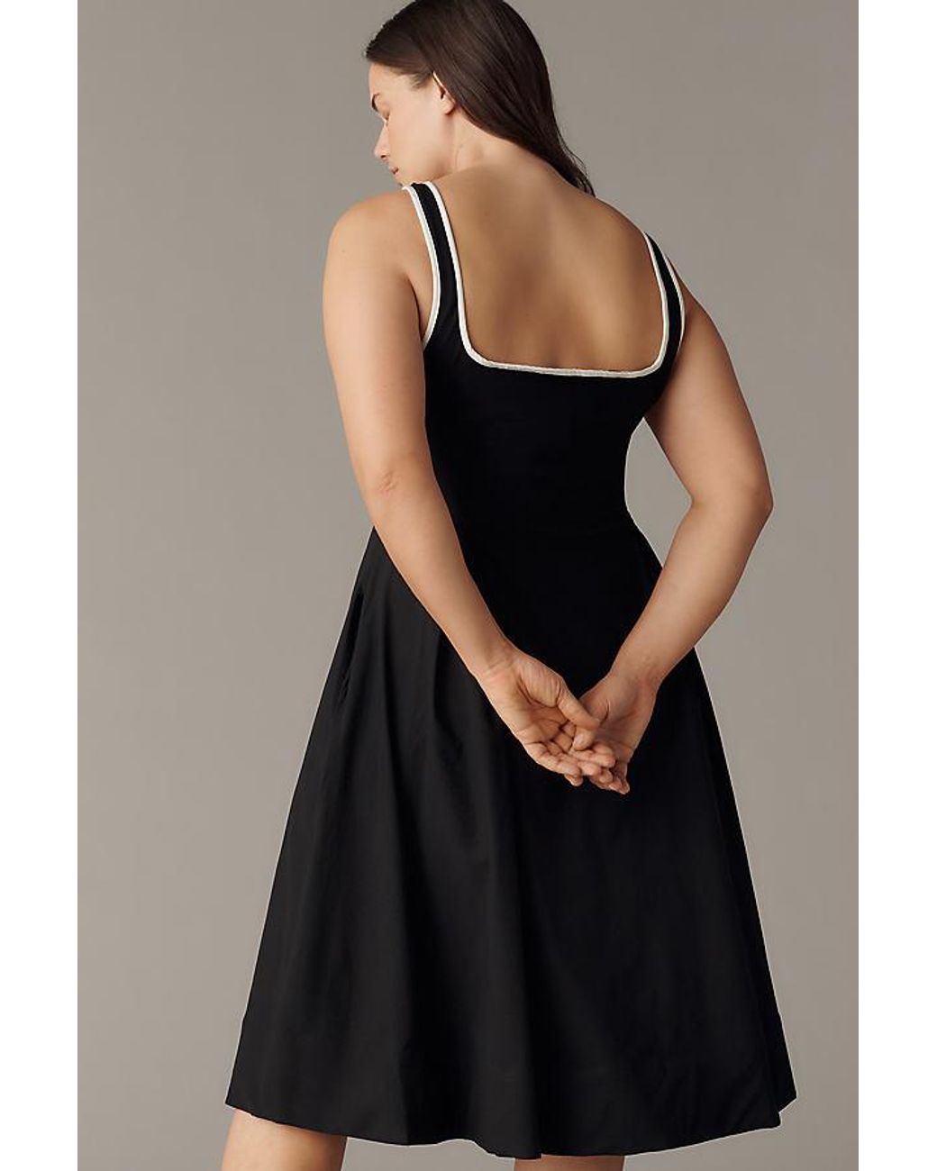Maeve Blue Sleeveless Notched Square-Neck Midi Dress