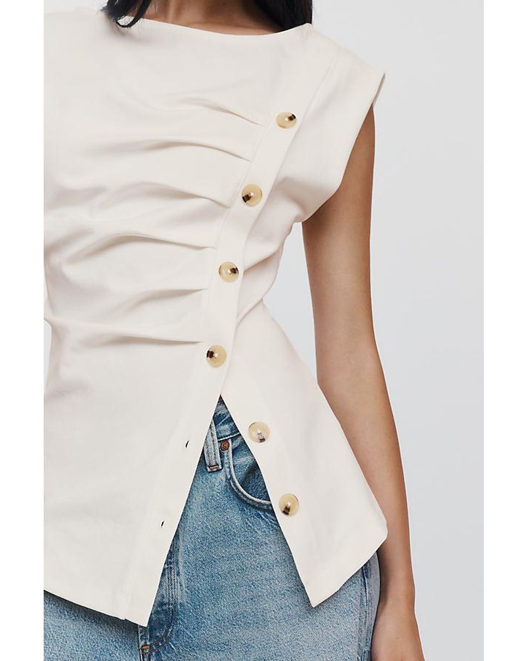 Maeve White Asymmetrical Buttondown Top