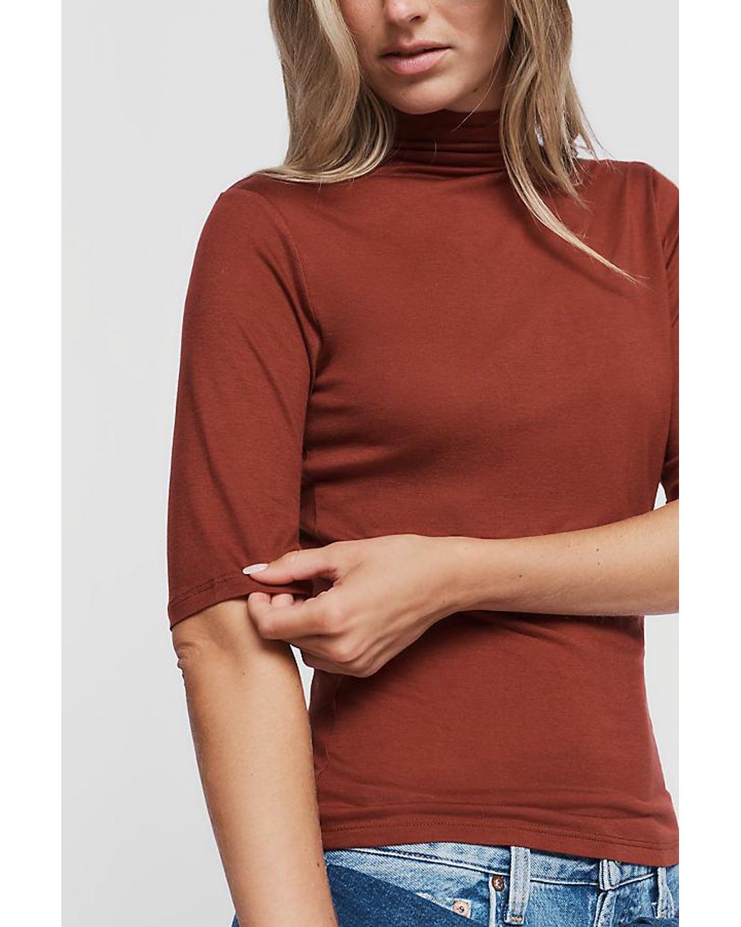 Pilcro Red Hartley Wool-Blend Tissue Weight Mock-Neck Top