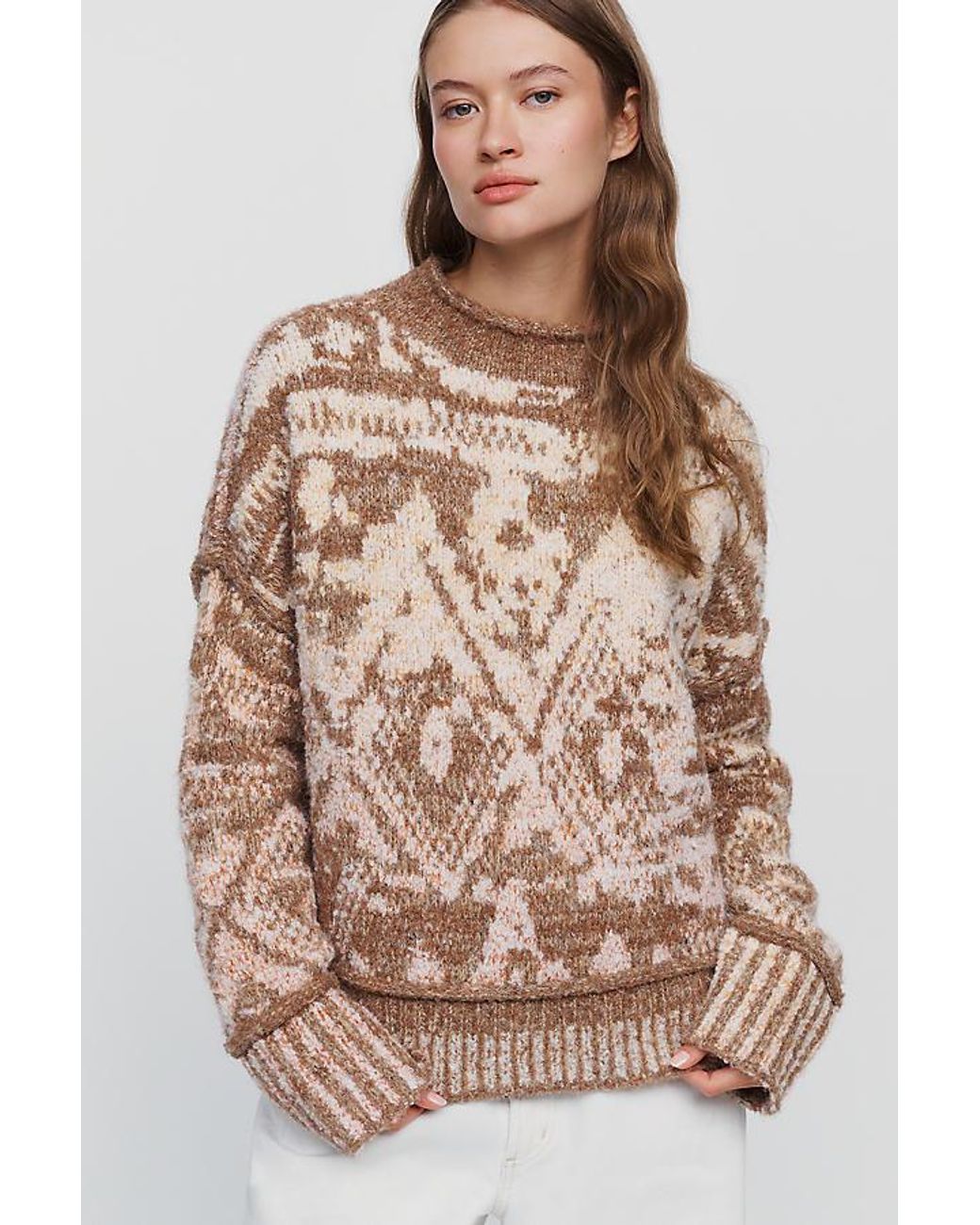 Pilcro Gray Relaxed Roll-Neck Jumper