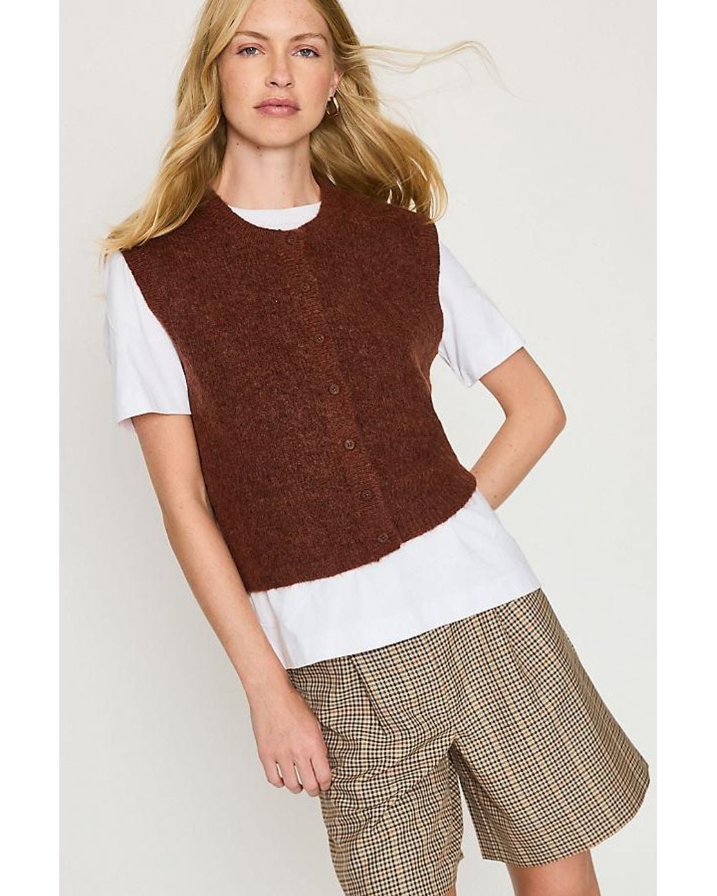 SELECTED Brown Lulu Knit Button-Front Vest