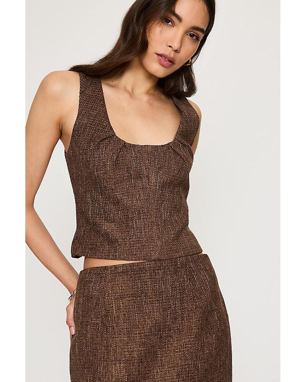 Odd Muse Brown Tweed Sleeveless Top