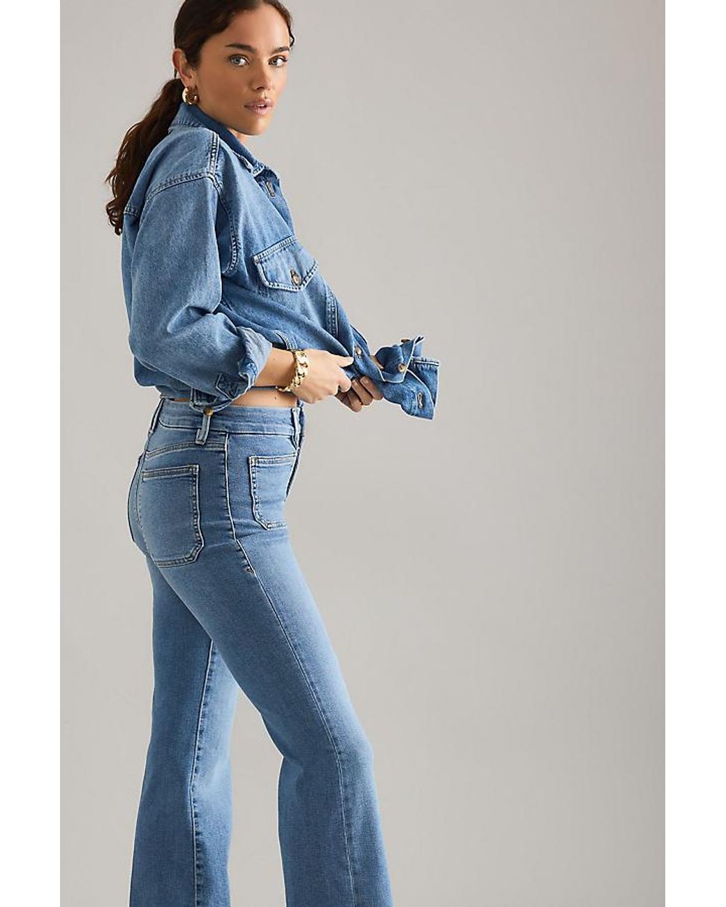 GOOD AMERICAN Blue Good Legs Patch Pocket Flare Jeans