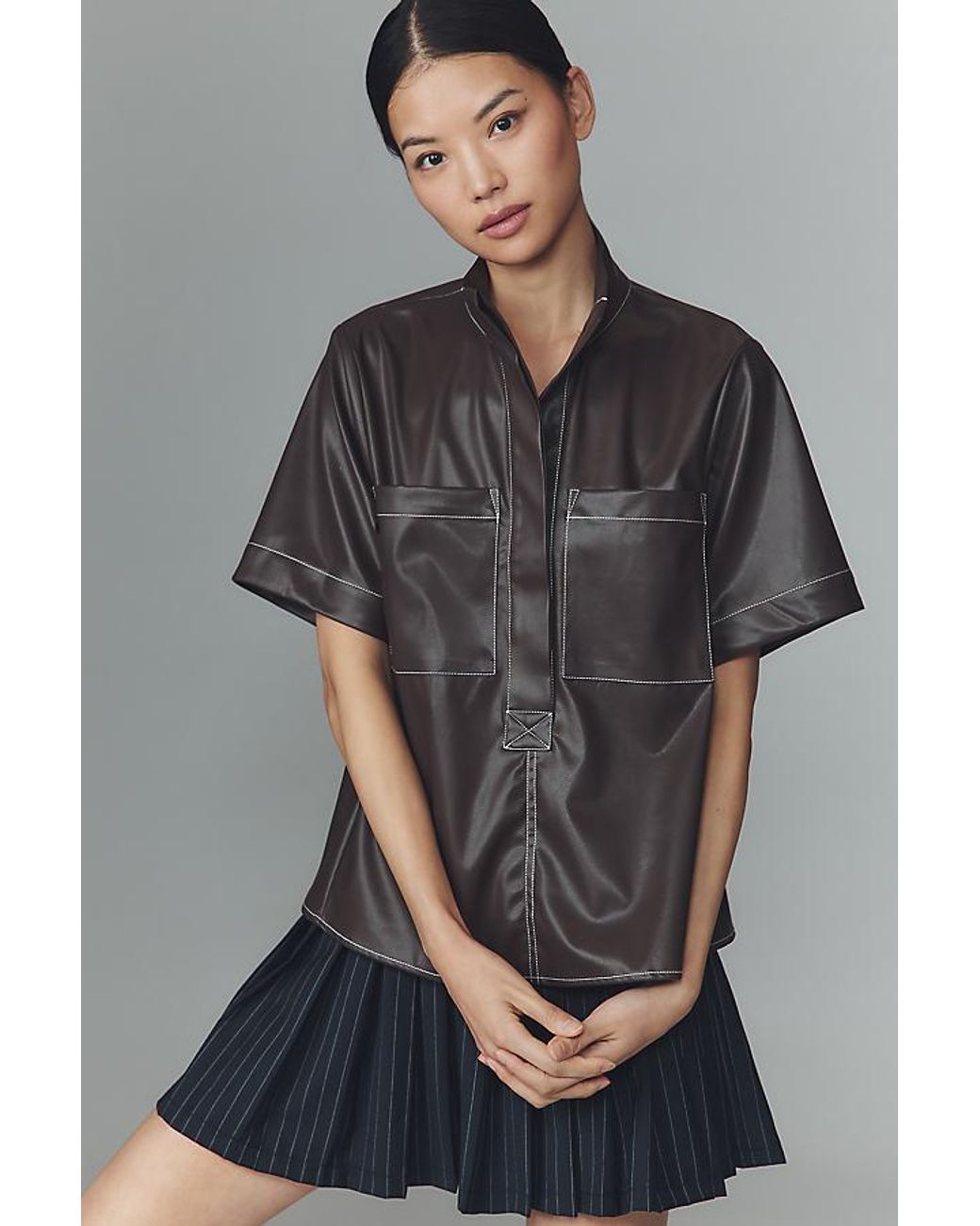 Maeve The Jeannie Short-Sleeve A-Line Blouse By in Grey | Lyst UK