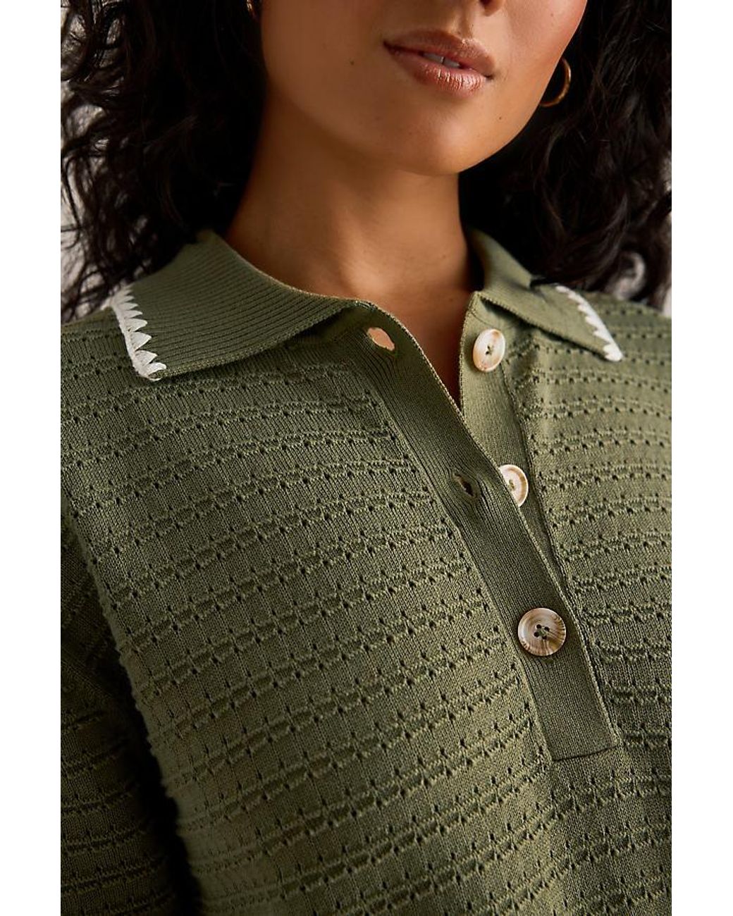 Varley Green Guilia Knit Polo Top