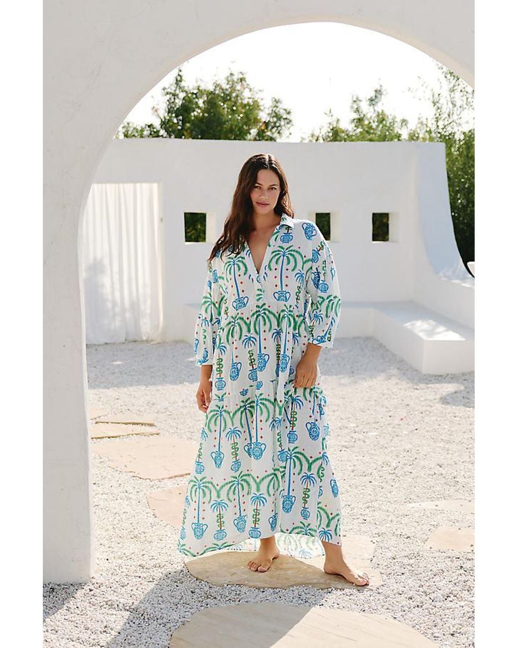 Celandine Blue X Tigre Carolita Tiered Shirt Dress