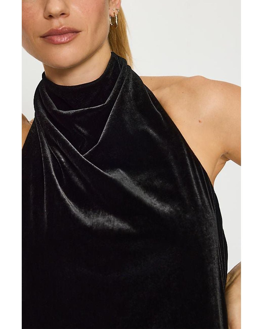 By Anthropologie Black Tallulah Velvet Halter Midi Dress