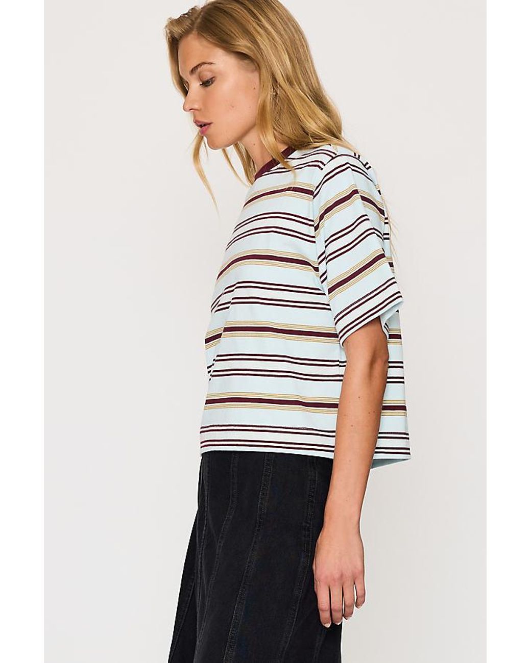 By Anthropologie Gray Boxy Stripe T-Shirt