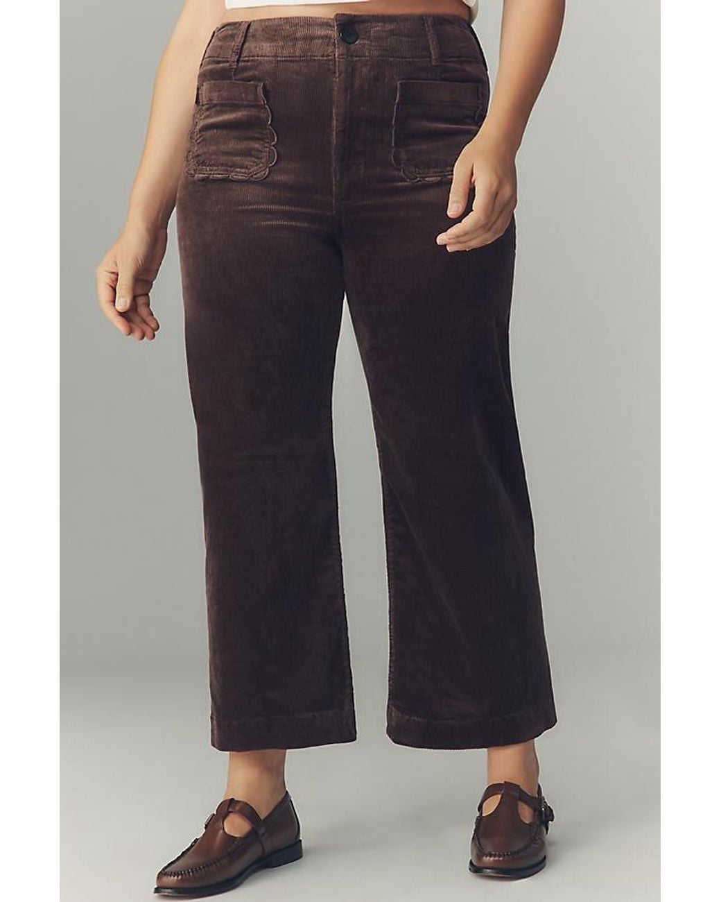 Maeve Brown The Colette Crop Wide-Leg Trousers By Corduroy Scallop Pocket Edition