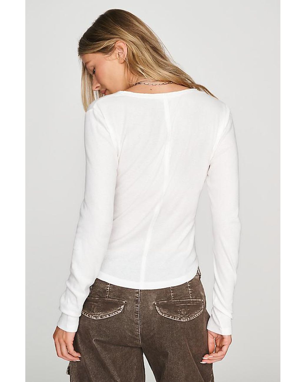 Pilcro White Ribbed Long-Sleeve Henley Top