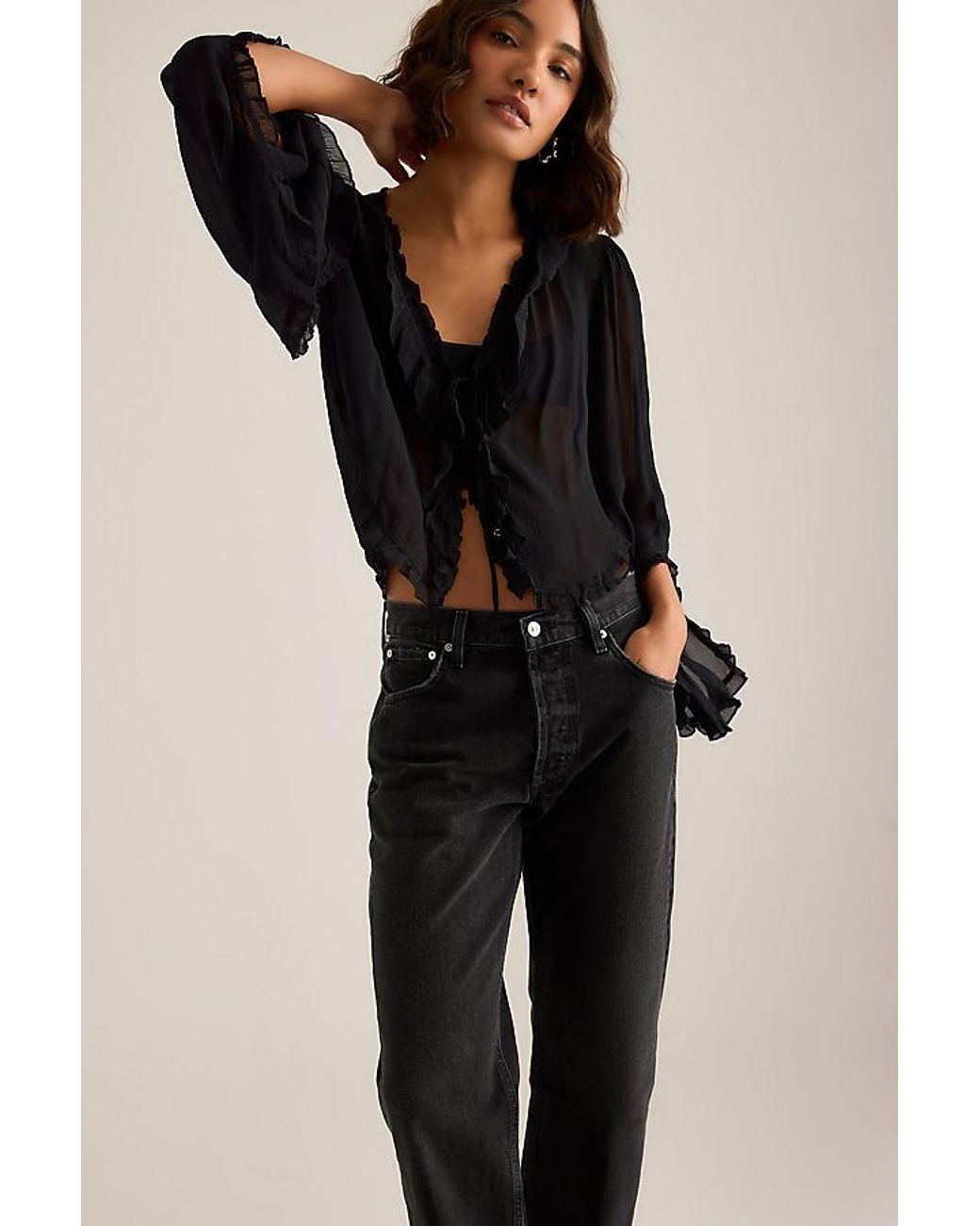 Citizens of Humanity Black Winslow Cropped Boyfriend Jeans