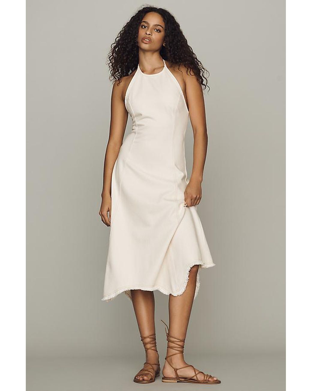 Pilcro White Denim Halter Hanky Hem Midi Dress