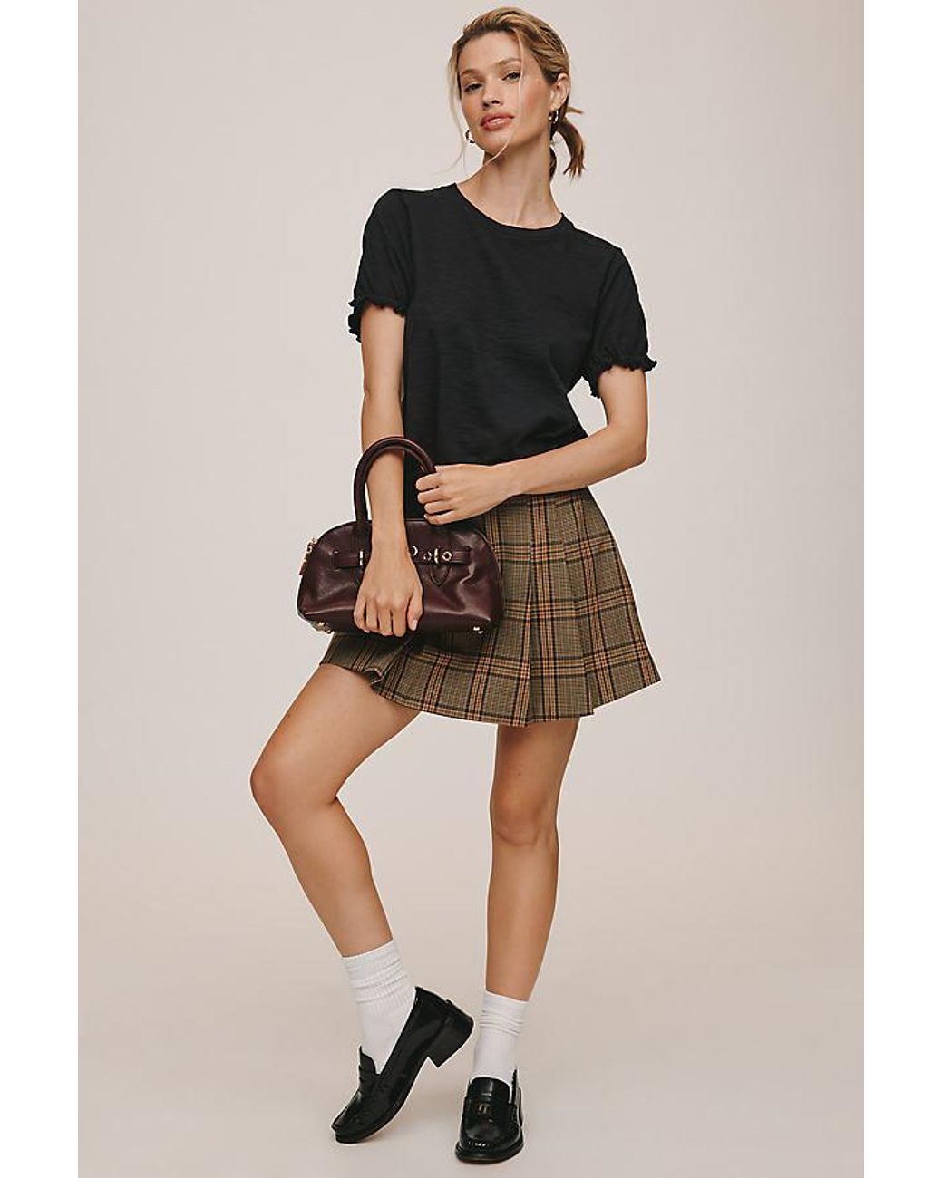 Pilcro Black The Bennie Cotton-Slub Crew-Neck T-Shirt By Puff-Sleeve Edition