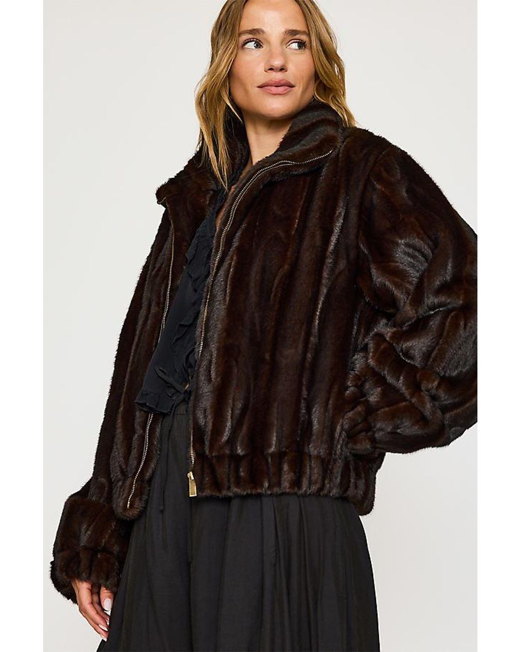 By Anthropologie Black Faux-Fur Panelled Bomber Jacket