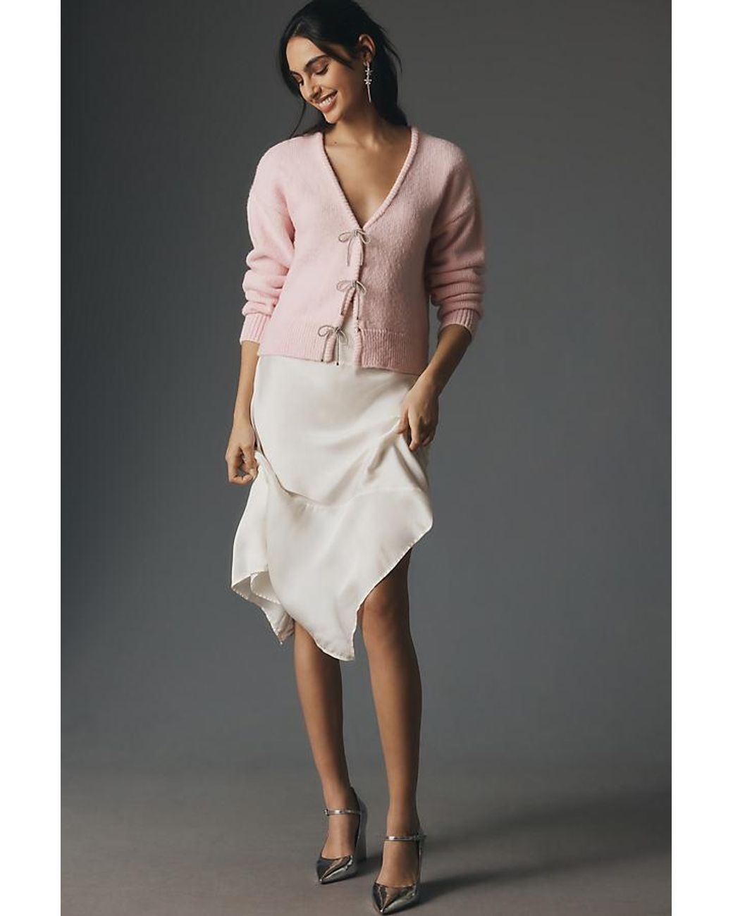 Maeve Sparkle Bow Button Cardigan in Pink Lyst UK