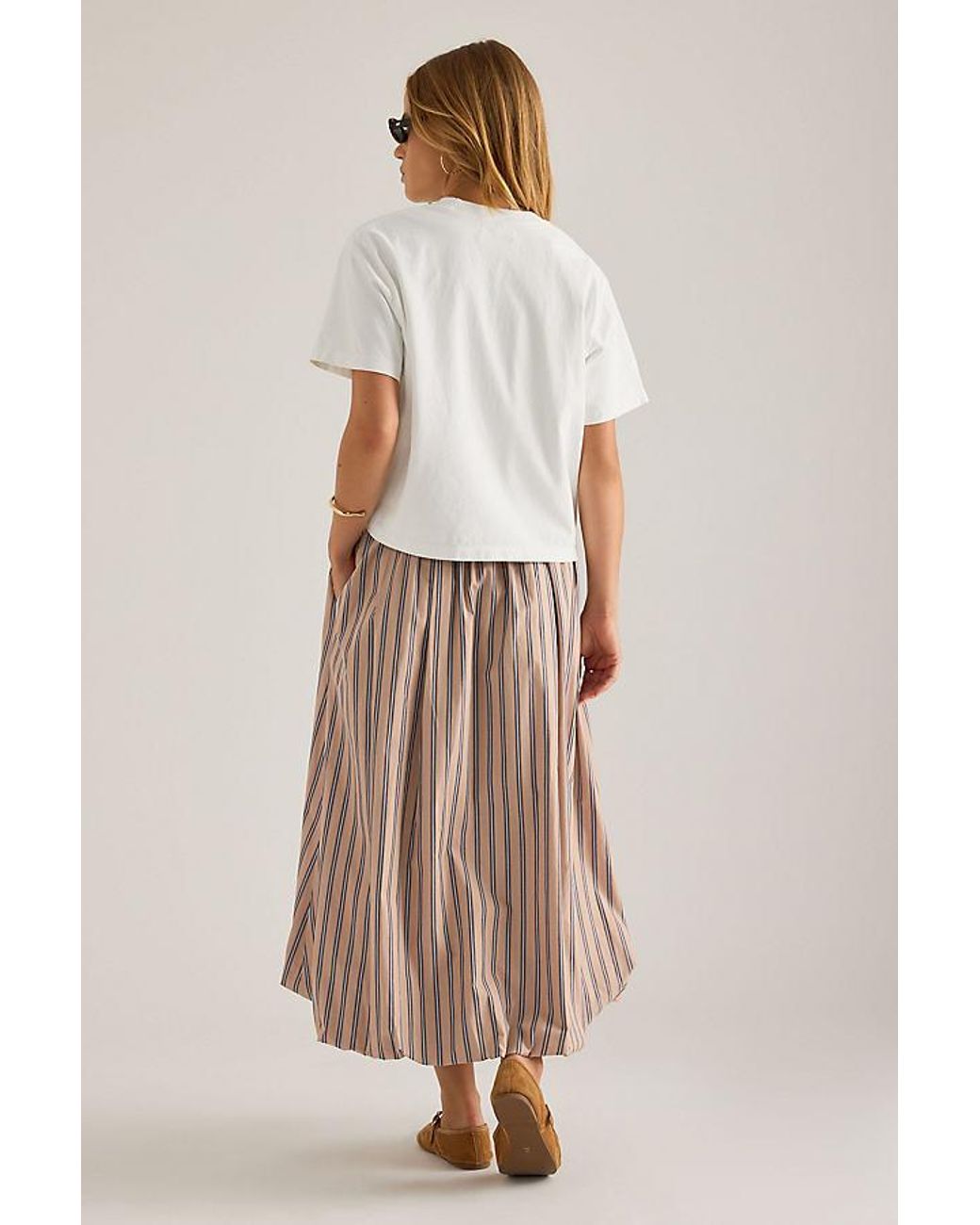By Anthropologie Natural Bubble Hem Midi Skirt