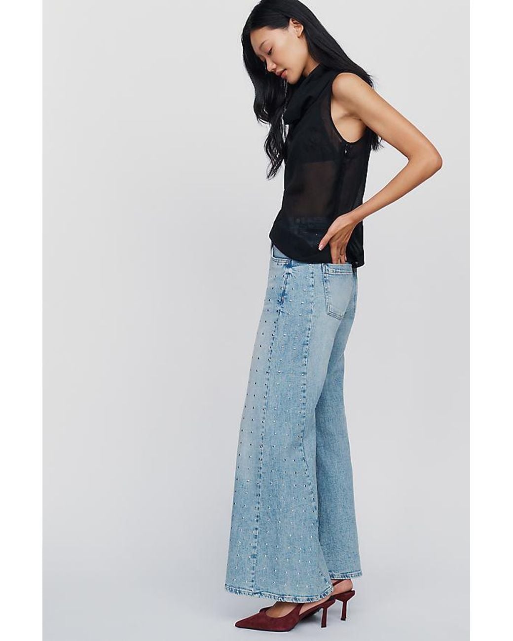 Pilcro Blue Adi High-Rise Wide-Leg Studded Jeans