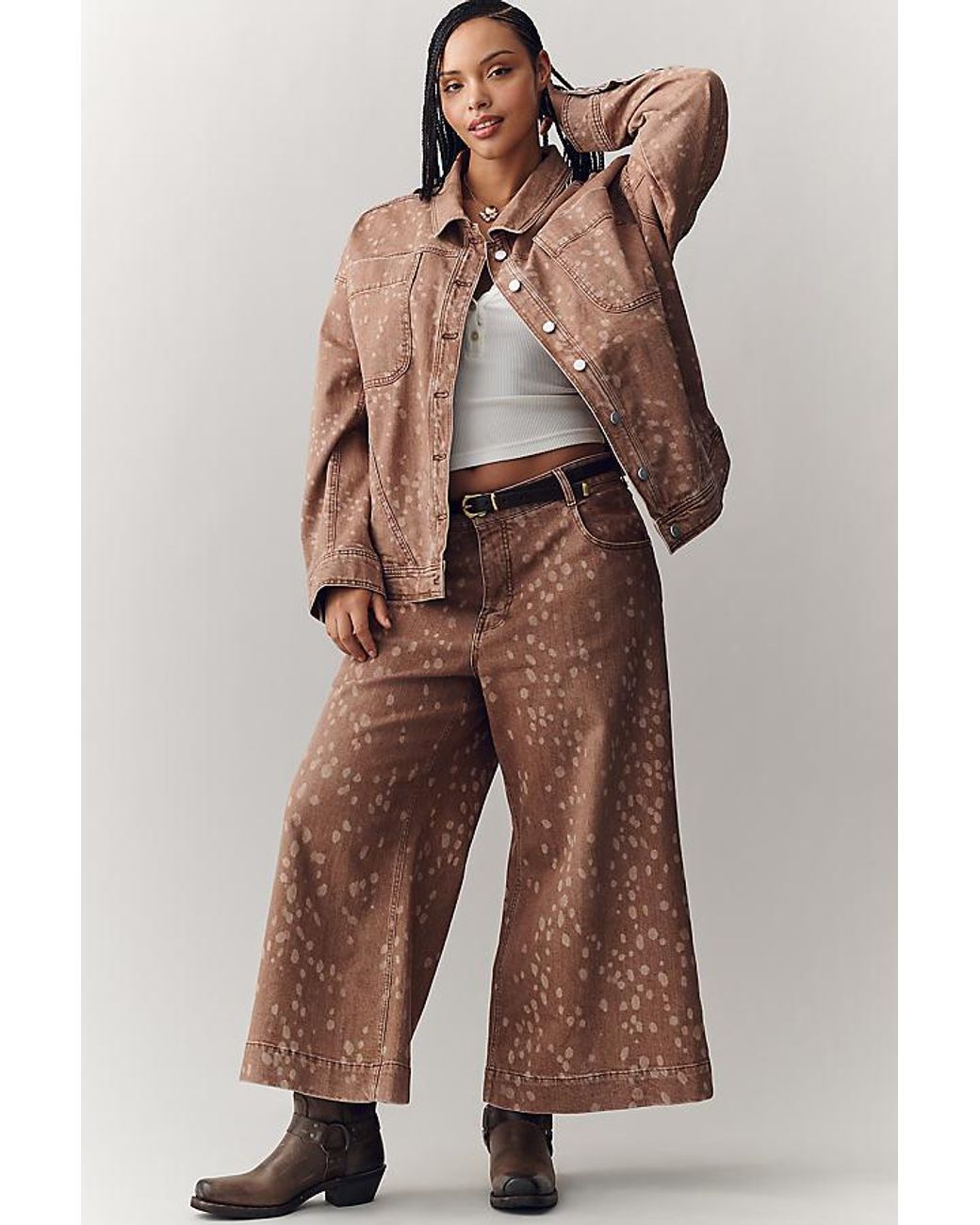 Pilcro Brown Deer Print Denim Jacket